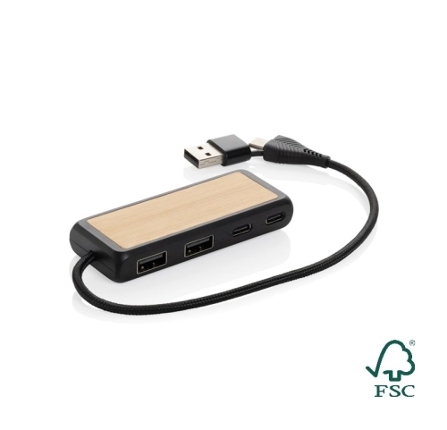 Link RCS recycled plastic and bamboo dual Input USB hub